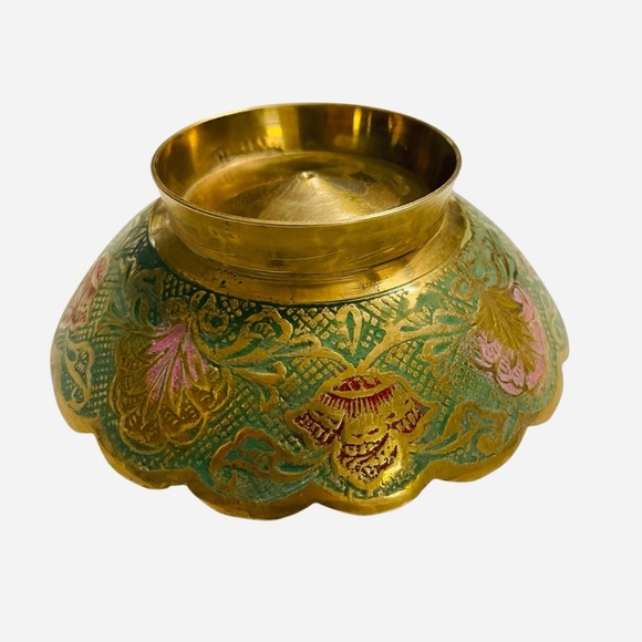 RARE Brass Cloisonne Enamel Jerusalem Souvenir Bowl Sea Of Galilee Fish 4.5 Inch - Picture 2 of 8